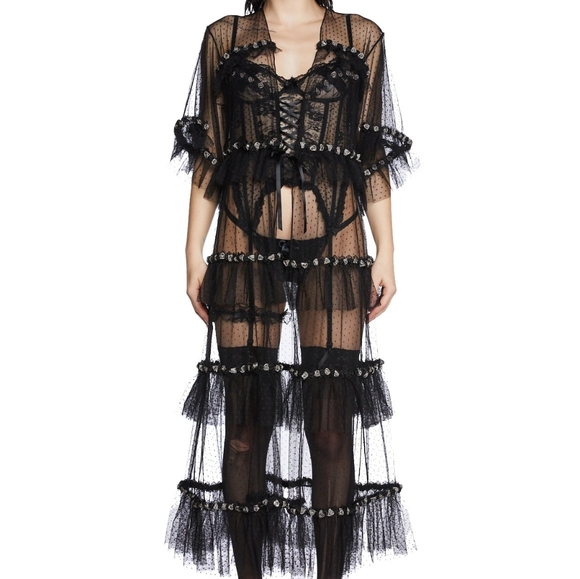 Dolls Kill Goth Unholy Midnight Honeymoon Sheer Lace Tulle Rose Robe Lingerie OS - Picture 7 of 7